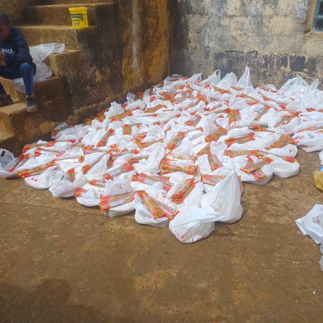 Groceries prepared for distribution to 80 families
